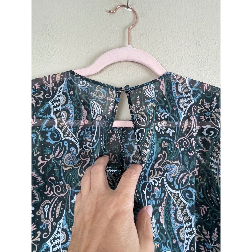 Veronica Beard 100% Silk Paisley Faux Wrap Blouse Sheer Long Sleeve Black Size 4 - Picture 10 of 13